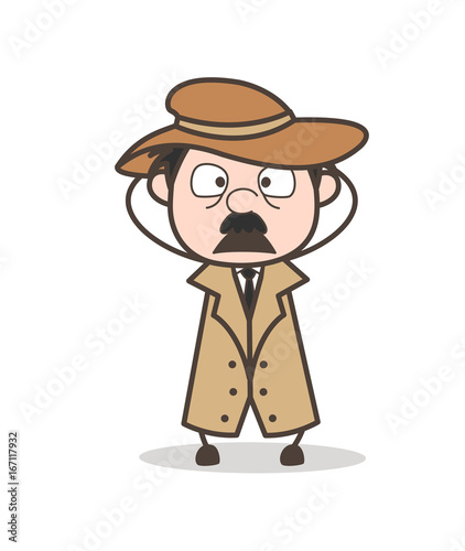 Cartoon Anguished Detective Face Expression Vector Illustration