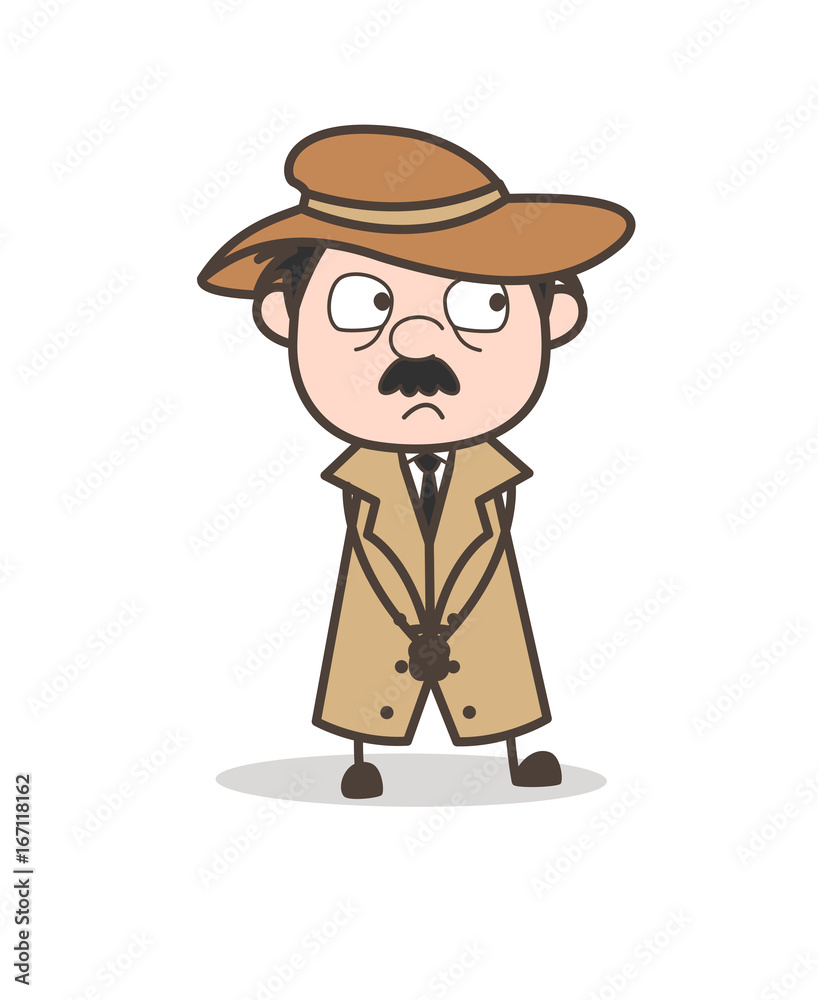Cartoon Fearful Detective Face Expression Vector Illustration Cartoon Fearful Detective Face Expression Vector Illustration