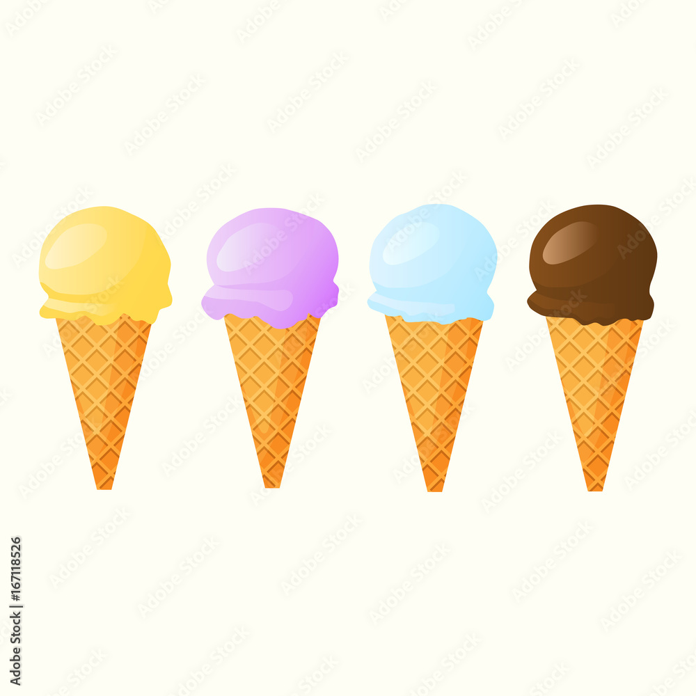 Set of four types of ice cream. Vector illustration.