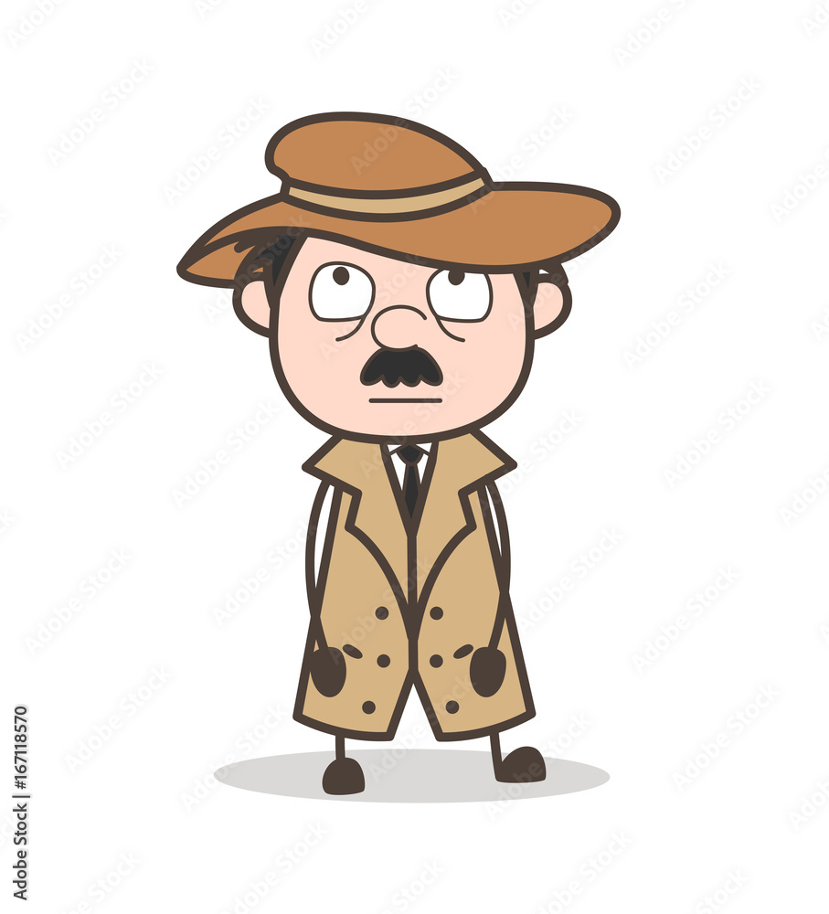 Cartoon Innocent Detective Face Expression Vector Illustration