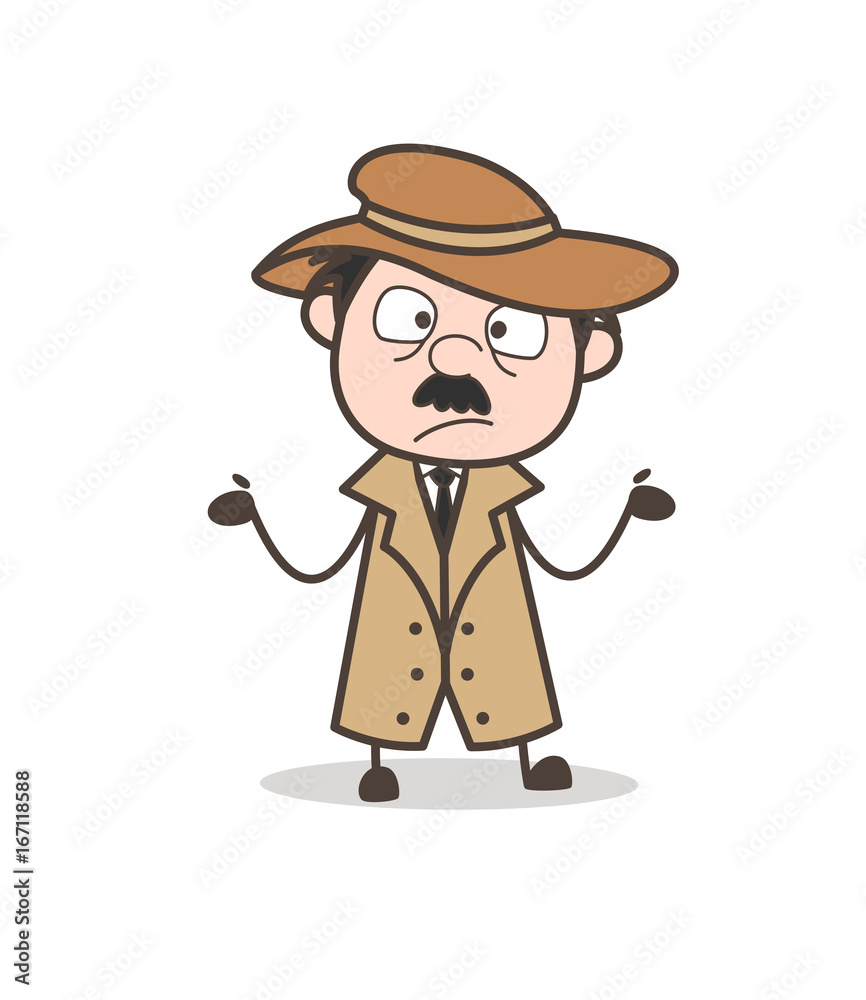 Cartoon Surprised Detective Character Vector Cartoon Surprised Detective Character Vector