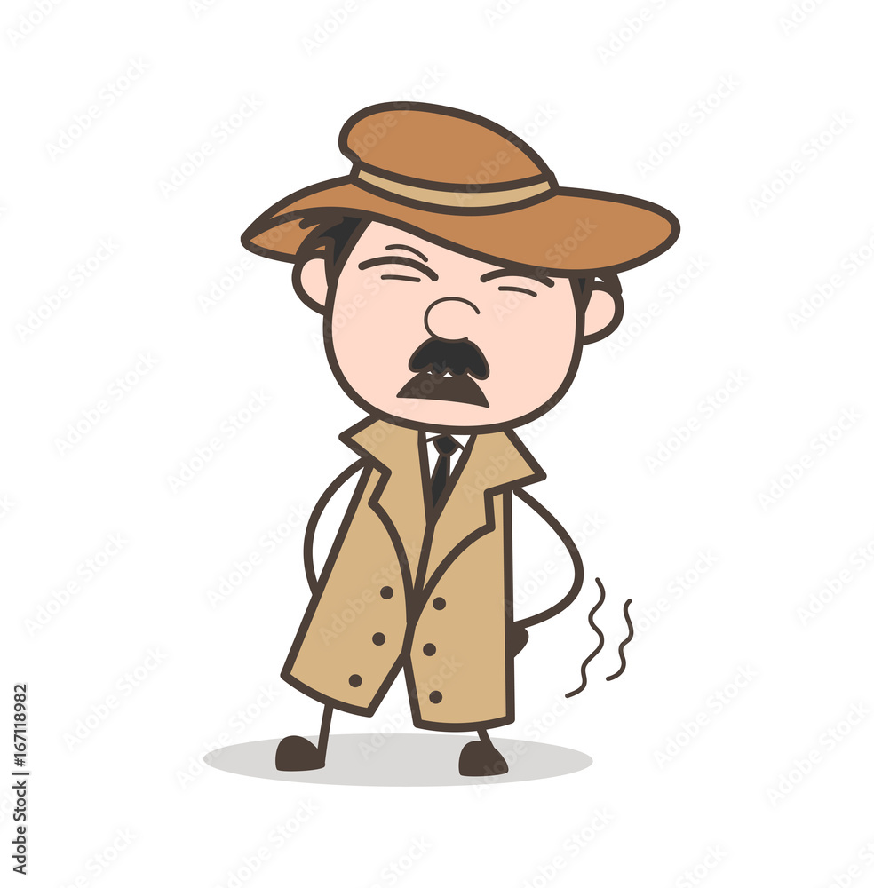 Cartoon Detective Getting Ache in Waist Vector Illustration