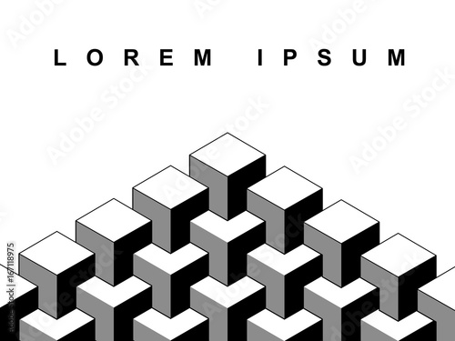 Abstract 3d cubes geometric optical illusion banner template in black and white, vector