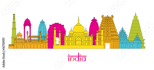 India Architecture Landmarks Skyline, Line Style