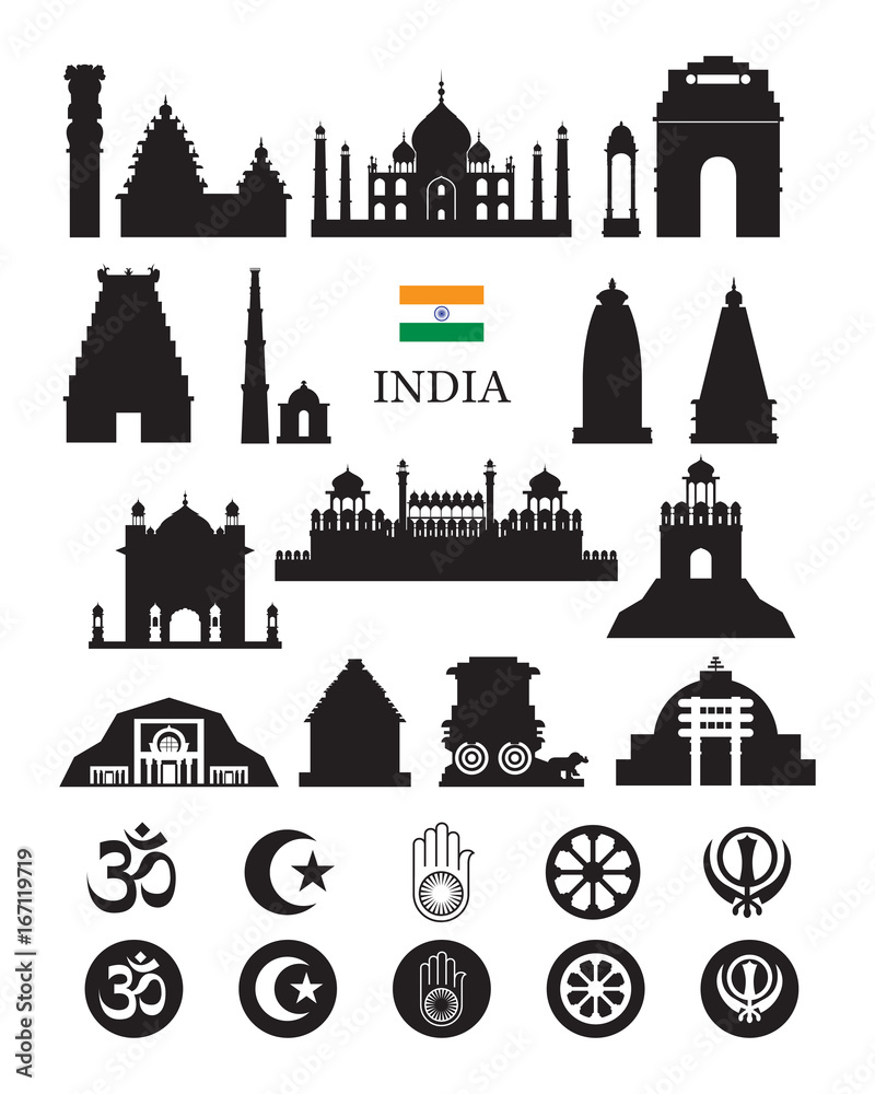 India Objects Icons Silhouette