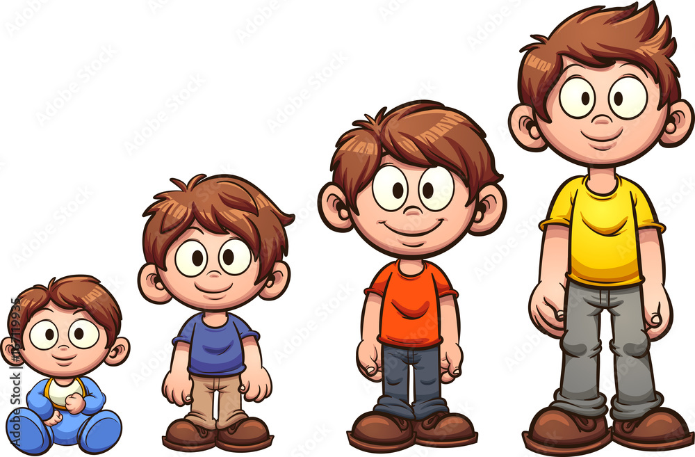 Cartoon boy growing up. Vector clip art illustration with simple gradients.  Each on a separate layer. Stock Vector | Adobe Stock