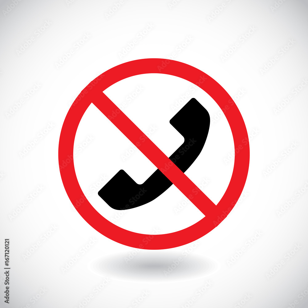No phone, telephone, cellphone and smartphone prohibited symbol. Sign indicating the prohibition or rule. Warning and forbidden. Flat design. Vector illustration No phone, telephone, cellphone and smartphone prohibited symbol. Sign indicating the prohibition or rule. Warning and forbidden. Flat design. Vector illustration