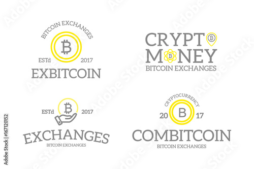Unique retro vintage digital money and bitcoin, cryptocurrency logos or insignias, emblems, labels and badges and other branding objects. Vector line style