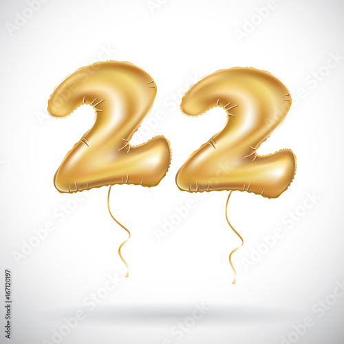 vector 22 Anniversary celebration with Brilliant Gold balloons & colorful alive confetti. twenty two 3d Illustration design for your unique anniversary background, invitation, card, 