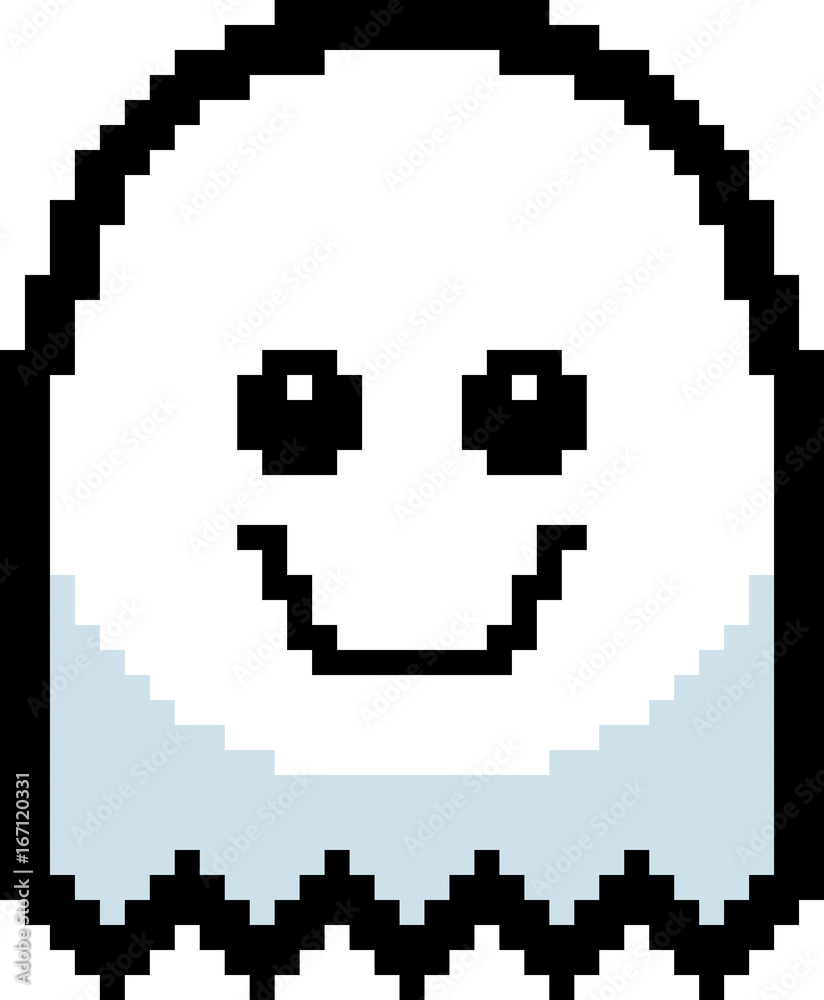 Smiling 8-Bit Cartoon Ghost