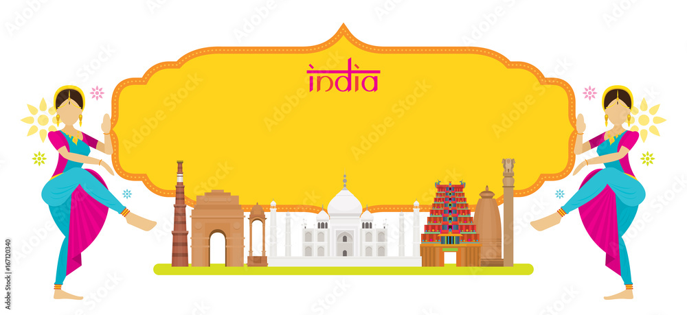 Obraz premium India Landmarks with Traditional Dancer, Frame