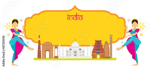 India Landmarks with Traditional Dancer, Frame