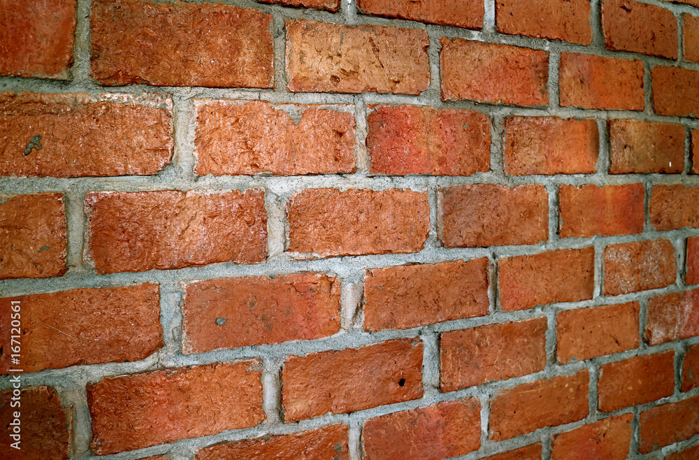 Fototapeta premium Terracotta brick wall in diminishing perspective view, for background and texture 