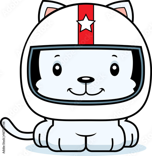 Cartoon Smiling Race Car Driver Kitten