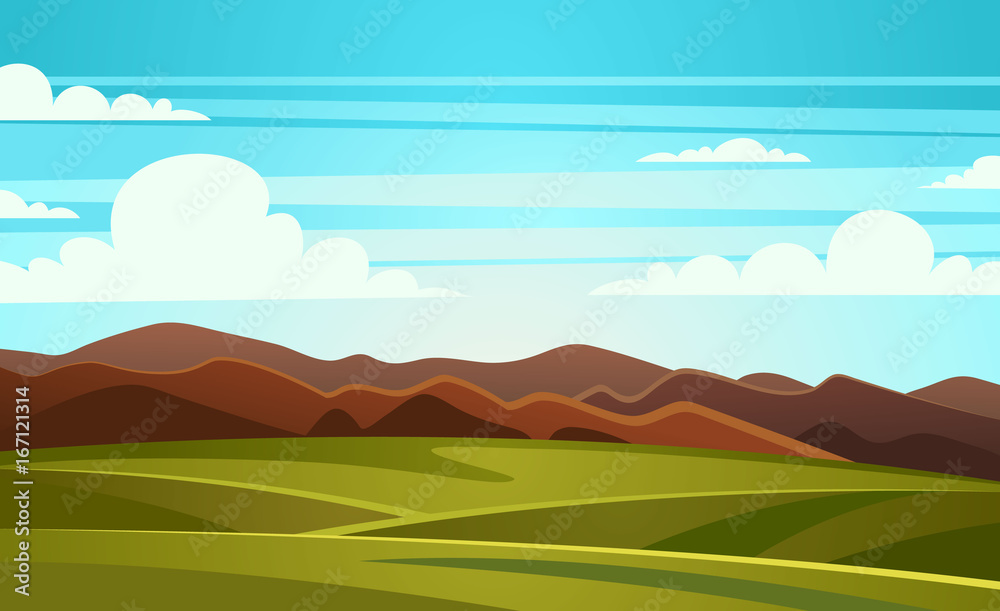 Fototapeta premium Summer Landscape Mountain Vector Illustration
