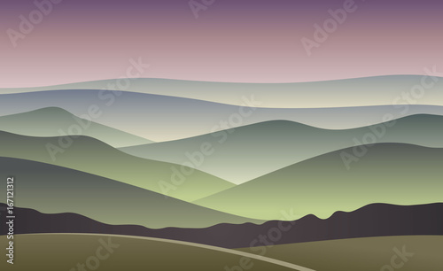 sunrise vector illustration. blurred mountain background
