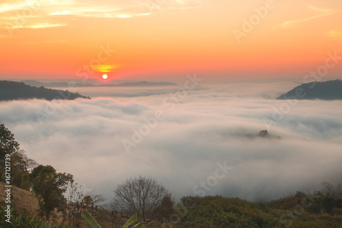 Mountain Mist at Sunrise, Phu Huay Isan, Nongkhai, Thailand