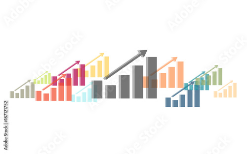 Viele bunte steigende Balkendiagramme