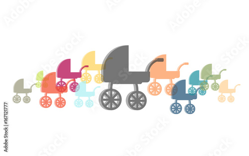 Viele bunte Kinderwägen