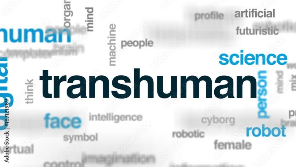 Transhuman animated word cloud, text design animation. Transhuman animated word cloud, text design animation.