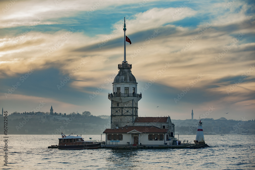 Maiden's Tower before sunset in Istanbul Turkey