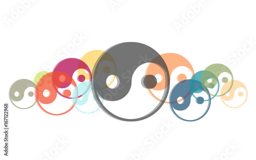 Viele bunte Yin-Yang-Symbole