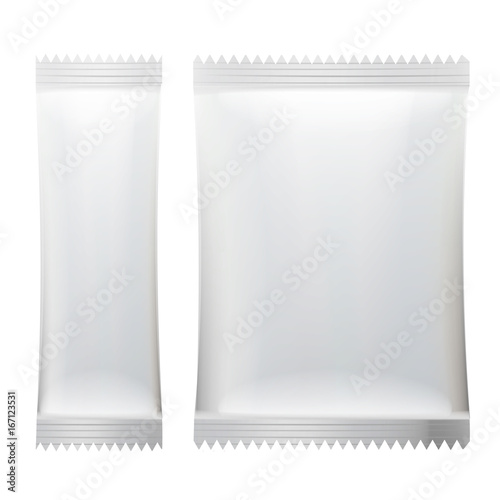 Sachet Vector. White Empty Clean Blank Of Stick Sachet Packaging. Realistic Isolated Illustration