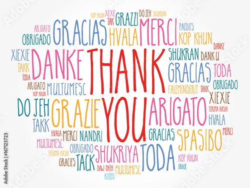 Thank You word cloud in different languages, concept background