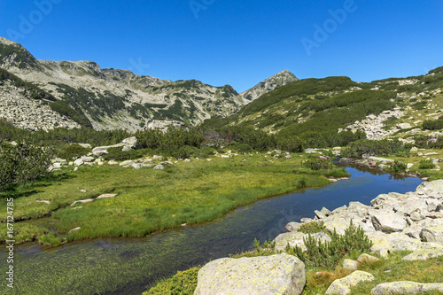 Amazing landscape of Mountain river and Muratov peak, Pirin Mountain, Bulgaria