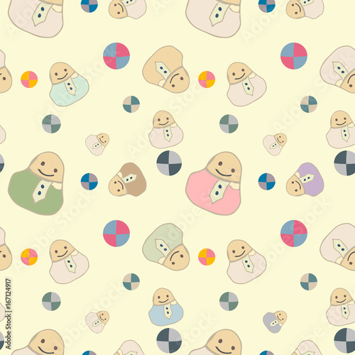 Children's seamless pattern with toys and balls.