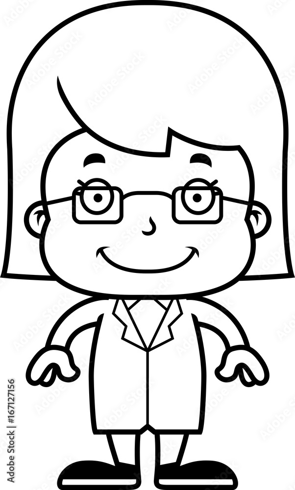 Cartoon Smiling Scientist Girl