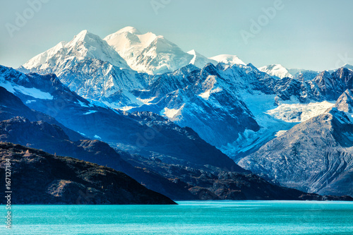Alaska Mountains landscape in Glacier Bay Alaska, United States, USA. Vacation cruise travel destination.