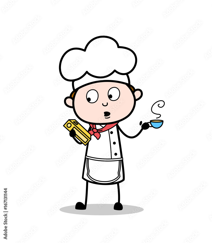 Cartoon Chef Holding a Recipe Book and Drink Hot Coffee Vector Illustration Cartoon Chef Holding a Recipe Book and Drink Hot Coffee Vector Illustration