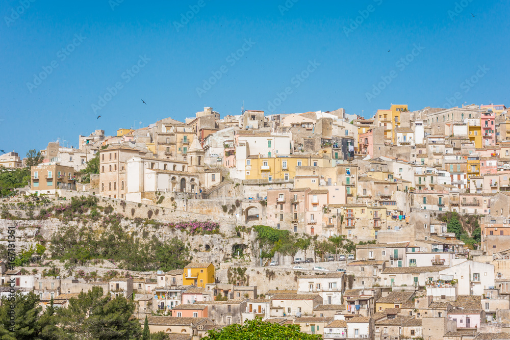 Abstract and conceptual of Sicilian Baroque, ancient town Ragusa, Ibla. The places of Montalbano, Italian TV drama known throughout the world. From dusk to night, and the blue hour.