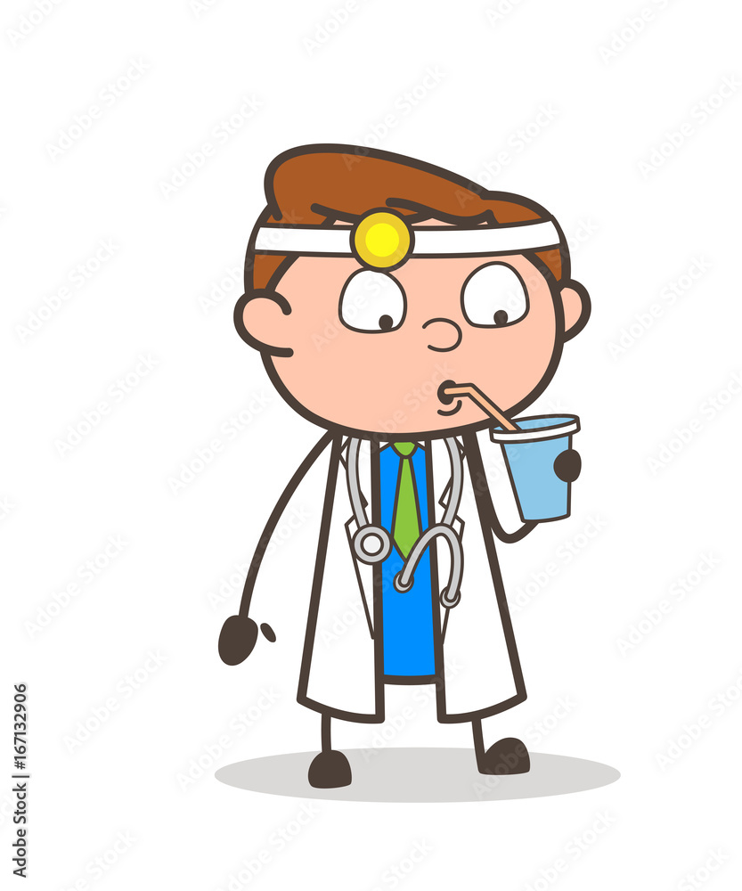 Cartoon Thirsty Doctor Vector Illustration