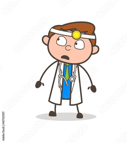 Cartoon Dentist Thinking Vector Expression