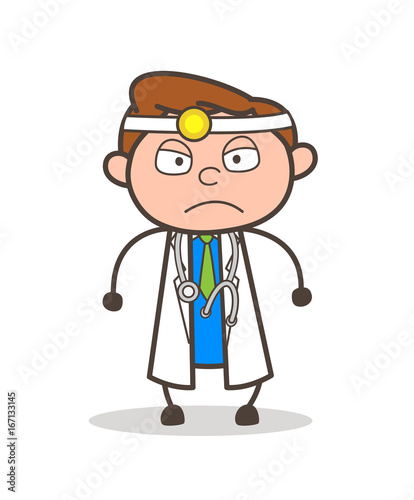 Cartoon Doctor Aggressive Expression Vector Illustration
