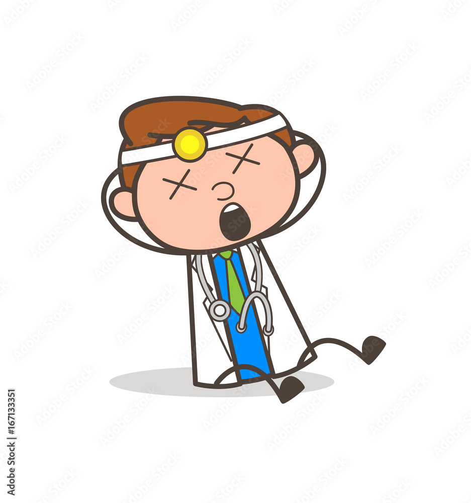 Cartoon Doctor with Dizzy Face Expression Vector Illustration