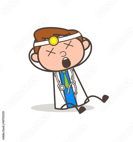 Cartoon Doctor with Dizzy Face Expression Vector Illustration