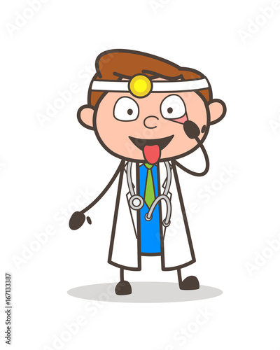 Cartoon Funny Doctor Making Face Vector Illustration