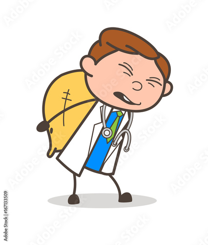 Cartoon Doctor Carrying a Pack of Sack Vector Illustration