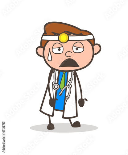 Cartoon Tired Doctor Face Expression Vector Illustration