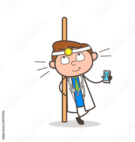 Cartoon Doctor Showing Music Device Vector Illustration