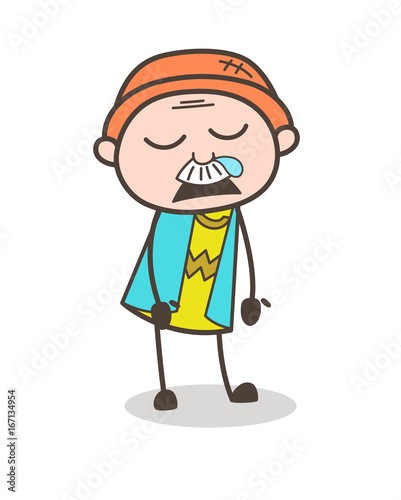 Cartoon Grandpa Sleepy Face Vector Illustration