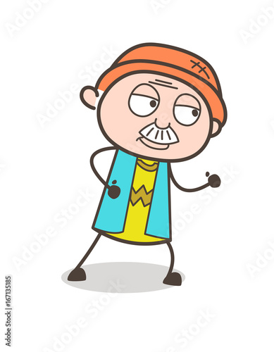 Cartoon Old Guy Running Pose Vector Illustration