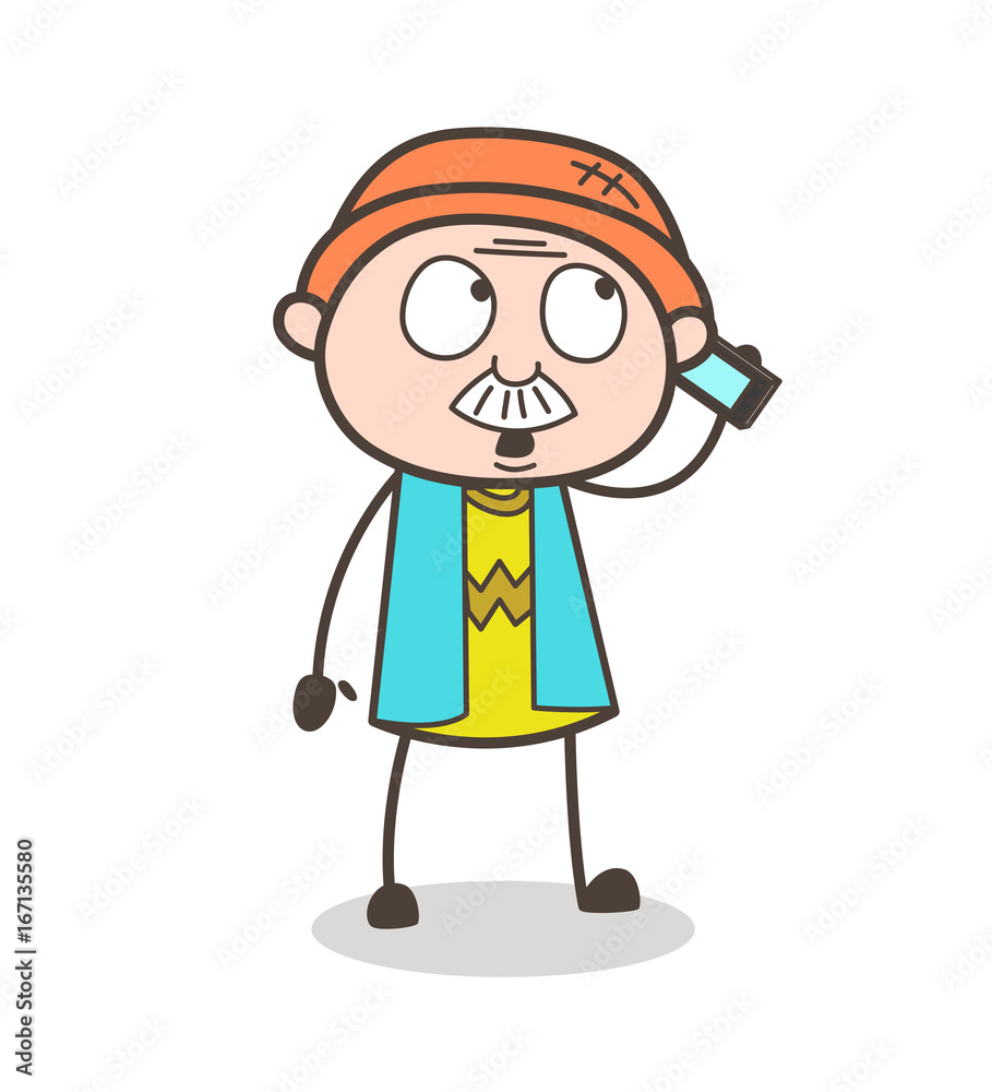 Cartoon Grandpa Talking on Phone with Family Members Cartoon Grandpa Talking on Phone with Family Members