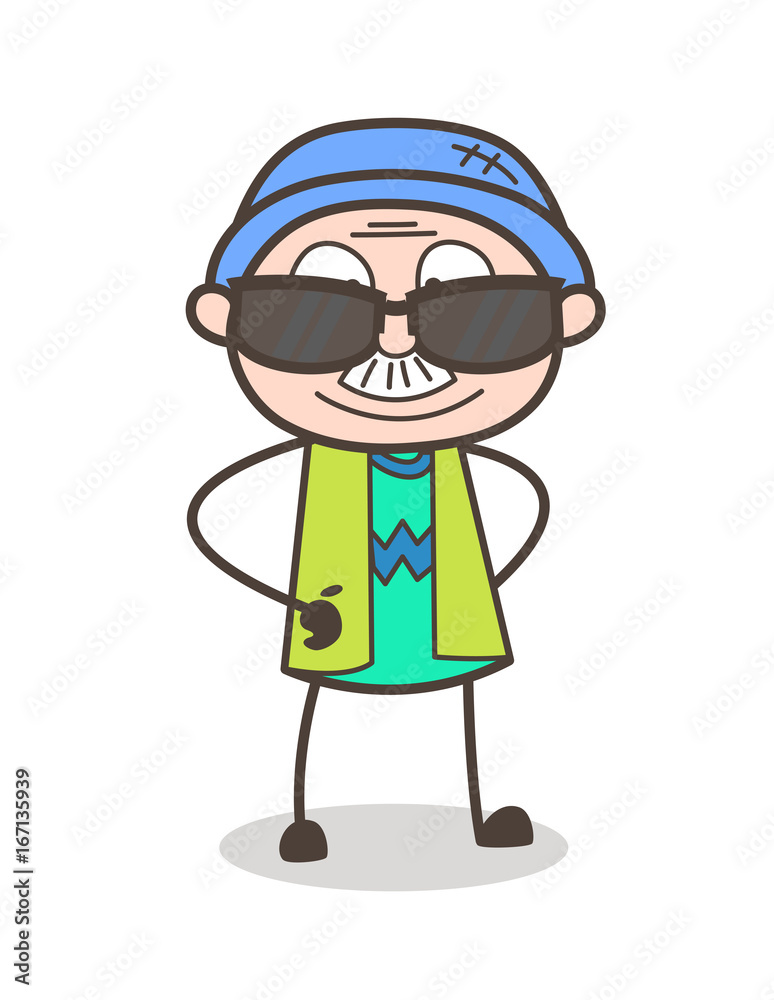 Cartoon Fashionable Grand Uncle Lifestyle Vector