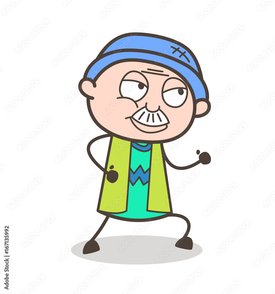 Cartoon Clever Old Man Running Pose Vector Illustration Cartoon Clever Old Man Running Pose Vector Illustration