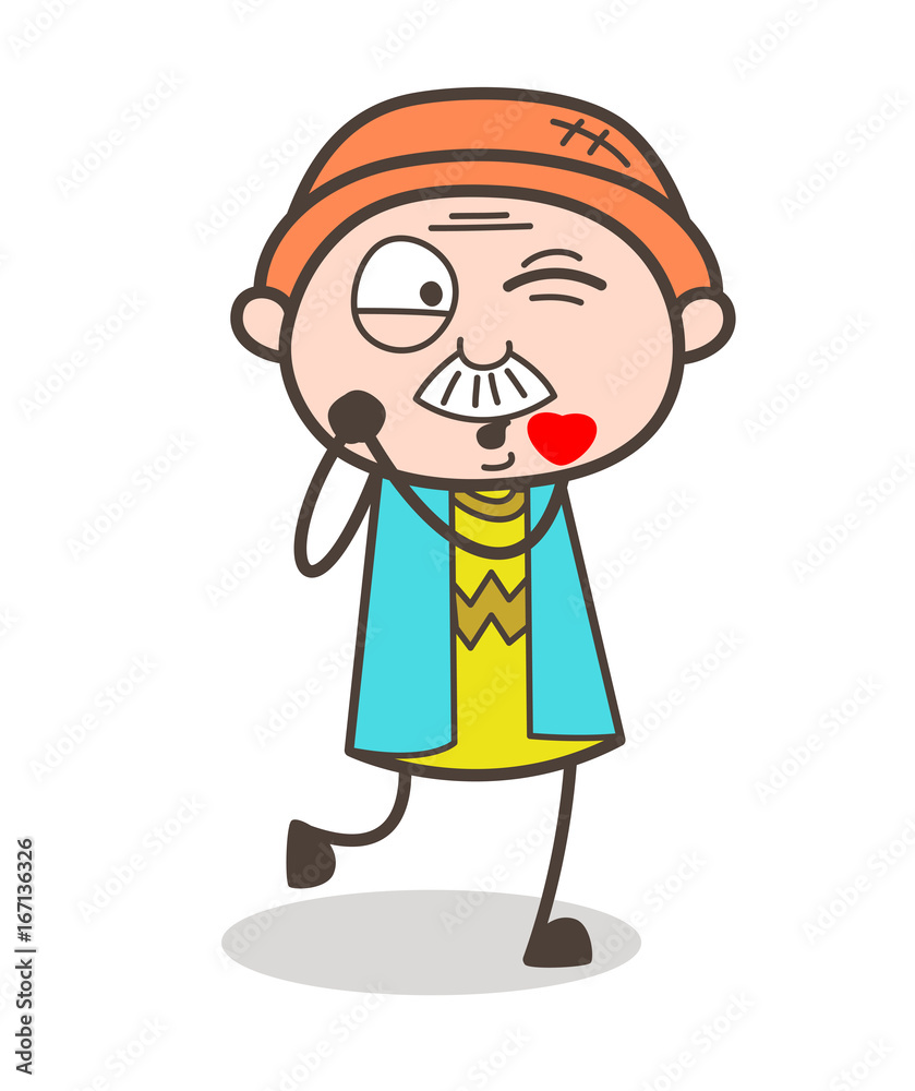 Cartoon Grandpa Kissing Face with Winking Eye Cartoon Grandpa Kissing Face with Winking Eye