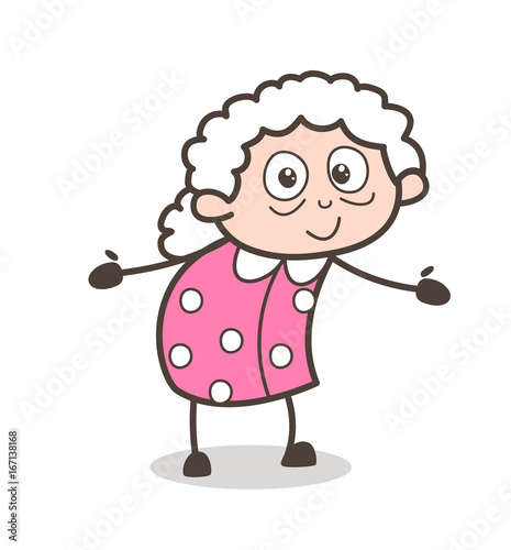 Cartoon Satisfied Old Lady Gesture Vector Graphic